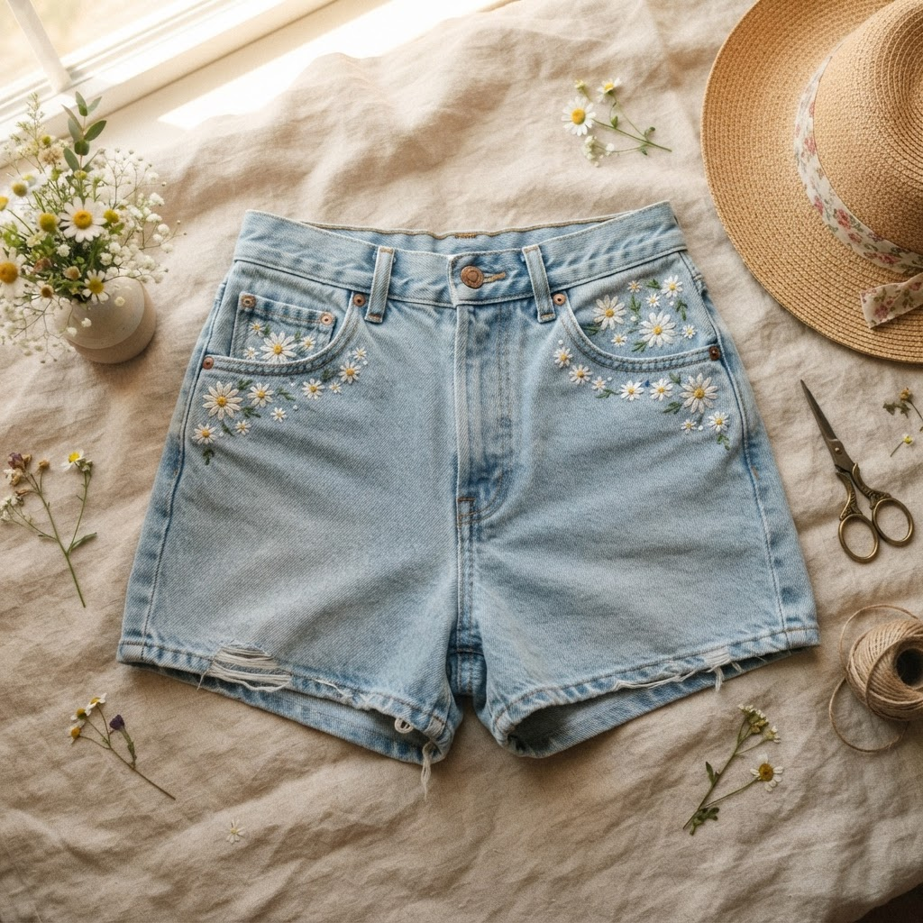 Daisy Embroidered Shorts